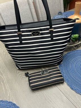kate spade Black and White Striped Tote with Matching Wallet